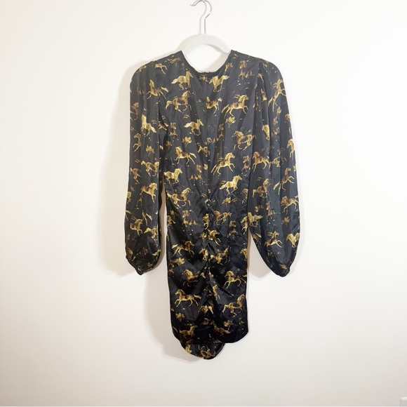 GANNI Silk Stretch Satin Mini Dress Horse Print Black Size 4 - Picture 5 of 9